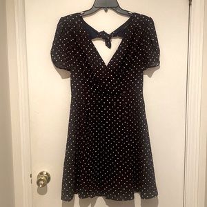 Navy and white polka dot dress